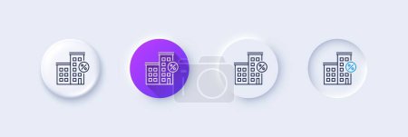 Illustration for Loan house percent line icon. Neumorphic, Purple gradient, 3d pin buttons. Discount sign. Credit percentage symbol. Line icons. Neumorphic buttons with outline signs. Vector - Royalty Free Image