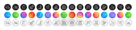 Washing machine, Car charging and Social media line icons. Round icon gradient buttons. Pack of Money tax, Biometric security, Face detect icon. Vector