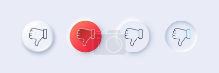 Illustration for Dislike hand line icon. Neumorphic, Red gradient, 3d pin buttons. Thumbs down finger sign. Gesture symbol. Line icons. Neumorphic buttons with outline signs. Vector - Royalty Free Image