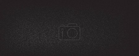 Illustration for Panoramic black metal background and grain texture. Abstract black grain noise texture. Dark grunge surface. Black dotted background. Vector illustration - Royalty Free Image