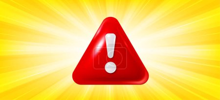 Ilustración de Rojo peligro triángulo de advertencia 3d icono. Alerta, precaución o notificación de emergencia. Notificación de peligro en caso de explosión de sol. Aviso de alerta de precaución, recordatorio de advertencia triangular. Vector - Imagen libre de derechos