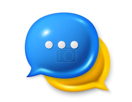 Ilustración de Charlar iconos de burbujas de voz. Comentario iconos 3d. Talk, cuadro de diálogo con elipsis. Diseño 3D realista moderno. Soporte de burbujas de voz, cuadro de mensaje de chat. Banner de diálogo de redes sociales. Vector - Imagen libre de derechos