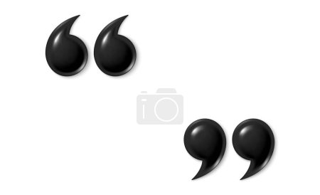 Double quote mark 3d icons. Set of quotation marks, black double comma sign. Information quote design. Comment message and citation, quotation decoration. Vector illustration