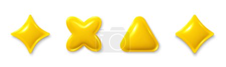 Ilustración de Conjunto de amarillo diferentes formas 3d. Estrellas, elementos brillantes triangulares. Diseño realista 3d estilo de dibujos animados. Objetos abstractos para elementos de diseño 3D. Estrella amarilla dorada. Ilustración vectorial - Imagen libre de derechos