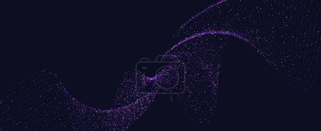 Illustration for Abstract waving tech background design. Abstract wave moving dots flow particles, hi-tech and big data design. Shiny moving lines background design. Modern purple wave lines. Vector illustration - Royalty Free Image