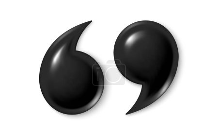 Quote mark 3d icons. Quotation marks, black comma sign. Information quote design. Comment message and citation, quotation decoration. Vector illustration