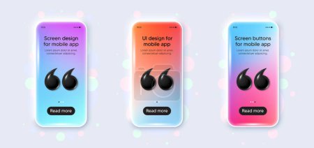 Illustration for Realistic smartphone 3d mockup. Phone device template for presentation. Cellphone frame with 3d double quotes. Phone application with gradient screen. Cellphone app. Vector illustration - Royalty Free Image