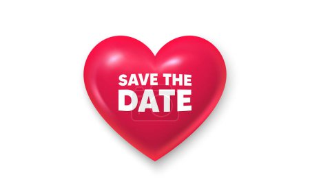 Illustration for Save the date. Heart shape 3d icon. Love symbol for Valentines day and Mother day decoration. Social media like symbol. Realistic 3d heart for love design. Vector illustration - Royalty Free Image