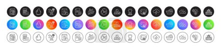 Illustration for Stars, Rise price and Credit card line icons. Round icon gradient buttons. Pack of Alcohol addiction, Phone app, Seo idea icon. Solar panels, Pie chart, Winner pictogram. Vector - Royalty Free Image