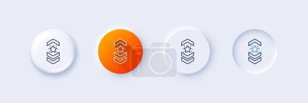 Illustration for Shoulder strap stars line icon. Neumorphic, Orange gradient, 3d pin buttons. Star award sign. Best rank symbol. Line icons. Neumorphic buttons with outline signs. Vector - Royalty Free Image