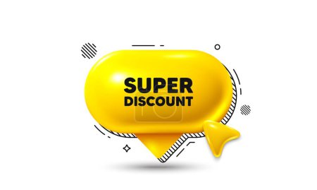 Illustration for Click here speech bubble 3d icon. Super discount tag. Sale sign. Advertising Discounts symbol. Super discount chat offer. Speech bubble banner. Text box balloon. Vector - Royalty Free Image