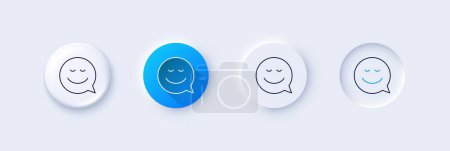Illustration for Comic speech bubble with Smile line icon. Neumorphic, Blue gradient, 3d pin buttons. Chat emotion sign. Line icons. Neumorphic buttons with outline signs. Vector - Royalty Free Image