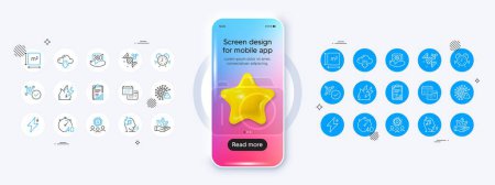 Cloud download, Chemistry dna and Calendar line icons. Phone mockup with 3d star icon. Pack of Covid virus, Qr code, Coronavirus icon. Timer, Organic product, Square area pictogram. Vector