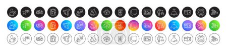 Illustration for Medical analyzes, Payment methods and Savings line icons. Round icon gradient buttons. Pack of Online voting, Seo statistics, Seo gear icon. Open box, Ceiling lamp, Quick tips pictogram. Vector - Royalty Free Image