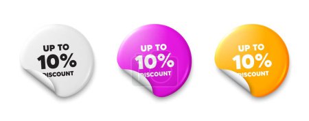 Illustration for Up to 10 percent discount tag. Price tag sticker with offer message. Sale offer price sign. Special offer symbol. Save 10 percentages. Sticker tag banners. Discount label badge. Vector - Royalty Free Image
