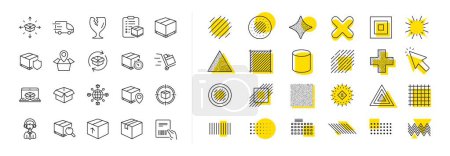 Illustration for Set of Truck Delivery, Box and Checklist icons. Design shape elements. Logistics, Shipping document line icons. Parcel tracking shipping, World trade logistics. Vector - Royalty Free Image
