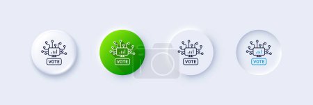 Online Voting line icon. Neumorphic, Green gradient, 3d pin buttons. Internet vote sign. Web election symbol. Line icons. Neumorphic buttons with outline signs. Vector