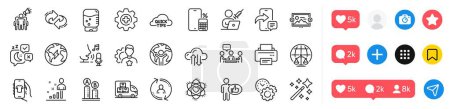 Refresh, Electricity and Quick tips line icons pack. Social media icons. Image carousel, Magistrates court, Atom web icon. Cloud sync, Magic wand, Brand ambassador pictogram. Vector