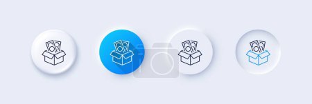 Illustration for Bribe line icon. Neumorphic, Blue gradient, 3d pin buttons. Money fraud crime sign. Cash box symbol. Line icons. Neumorphic buttons with outline signs. Vector - Royalty Free Image