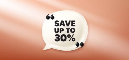 Illustration for Save up to 30 percent tag. Chat speech bubble 3d banner. Discount Sale offer price sign. Special offer symbol. Discount chat message. Speech bubble red banner. Text balloon. Vector - Royalty Free Image