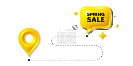 Illustration for Road journey position 3d pin. Spring Sale tag. Special offer price sign. Advertising Discounts symbol. Spring sale message. Chat speech bubble, place banner. Yellow text box. Vector - Royalty Free Image