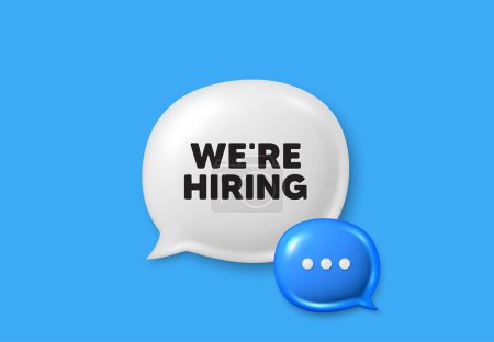 We are hiring tag. Text box speech bubble 3d icons. Recruitment agency sign. Hire employees symbol. Hiring chat offer. Speech bubble banner. Text box balloon. Vector