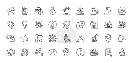 Illustration for Graph chart, Money bag and Hold heart line icons pack. AI, Question and Answer, Map pin icons. Online voting, Brush, Incubator web icon. Mental conundrum, Third party, Home pictogram. Vector - Royalty Free Image
