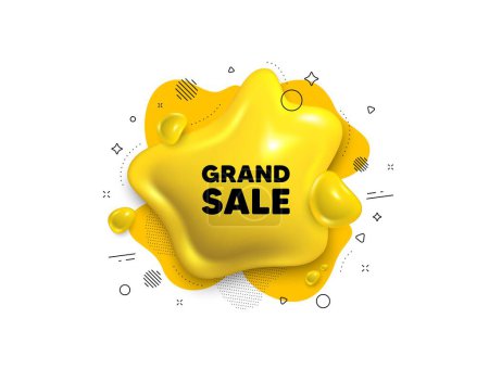 Illustration for Abstract liquid 3d shape. Grand sale tag. Special offer price sign. Advertising discounts symbol. Grand sale message. Fluid speech bubble banner. Yellow text liquid shape. Vector - Royalty Free Image