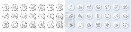 Illustration for Calendar, Coffee and Ice cream line icons. White pin 3d buttons, chat bubbles icons. Pack of Grilled sausage, Passenger, Travel loan icon. Father day, Smile face, Best glasses pictogram. Vector - Royalty Free Image