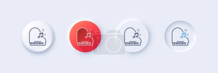 Piano line icon. Neumorphic, Red gradient, 3d pin buttons. Musical instrument sign. Music note symbol. Line icons. Neumorphic buttons with outline signs. Vector