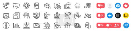 Illustration for Currency rate, Quick tips and Shower line icons pack. Social media icons. Bid offer, Search file, Grocery basket web icon. Success business, Device, Health app pictogram. Vector - Royalty Free Image