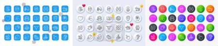 Ilustración de Iconos de mano, enfermo y línea de limpieza. Cuadrado, Gradiente, Pin botones 3d. AI, QA y mapa pin iconos. Pack de Temporizador, Pregunta de trabajo en equipo, Icono de protección facial. Vector - Imagen libre de derechos