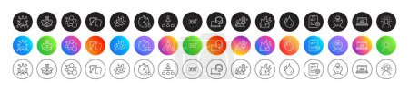 Management, Hydroelectricity and 360 degrees line icons. Round icon gradient buttons. Pack of Consumption growth, Online statistics, Squad icon. Yoga, Fire energy, Mental health pictogram. Vector