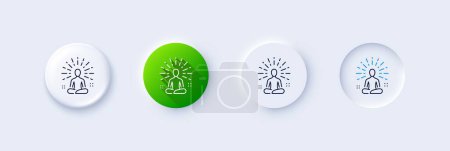 Illustration for Yoga line icon. Neumorphic, Green gradient, 3d pin buttons. Meditation pose sign. Relax body and mind symbol. Line icons. Neumorphic buttons with outline signs. Vector - Royalty Free Image