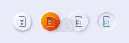 Ilustración de Icono de línea de tarjeta SIM. Neumorfa, gradiente naranja, botones de pin 3d. Señal de datos del teléfono celular. Símbolo de accesorios móviles. Iconos de línea. Botones neumórficos con signos de contorno. Vector - Imagen libre de derechos