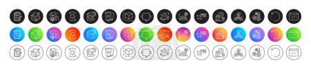 Attention, Vaccine report and Recovery data line icons. Round icon gradient buttons. Pack of Charging station, Fair trade, Certificate icon. Freezing, Project deadline, Sunscreen pictogram. Vector