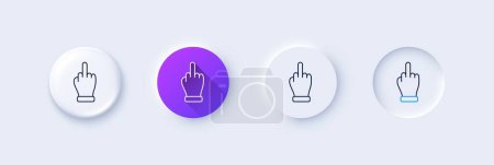 Illustration for Middle finger hand line icon. Neumorphic, Purple gradient, 3d pin buttons. Palm gesture symbol. Line icons. Neumorphic buttons with outline signs. Vector - Royalty Free Image