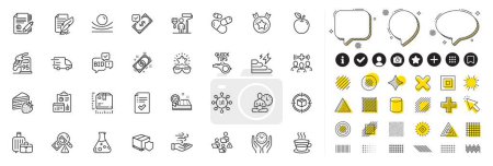 Set von Windenergie, Beste Brille und Copywriting-Linie Symbole für Web-App. Gestaltungselemente, Social-Media-Symbole. Packungsgröße, Kapselpille, Akzeptierte Zahlungssymbole. Apple, Yoga, Bezahlzeichen. Vektor