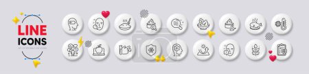 Ilustración de Porridge, Laptop and Difficult stress line icons. Botones blancos 3d iconos. Pack de cansancio, Atención a la cara, Icono de crema de noche. Donación de sangre, piel de colágeno, pictograma de plato de pescado. Vector - Imagen libre de derechos