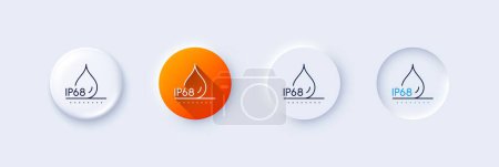Waterproof line icon. Neumorphic, Orange gradient, 3d pin buttons. Water resistant ip68 sign. Drop protection symbol. Line icons. Neumorphic buttons with outline signs. Vector