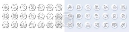 Illustration for Text message, Green energy and Smartphone broken line icons. White pin 3d buttons, chat bubbles icons. Pack of Refrigerator, Fake information, Hold smartphone icon. Vector - Royalty Free Image