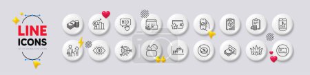 Illustration for Business vision, Target and No card line icons. White buttons 3d icons. Pack of Mobile finance, Accounting, No cash icon. Crown, Report, Candlestick graph pictogram. Vector - Royalty Free Image