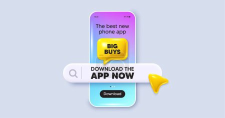 Big buys tag. Phone mockup screen. Download the app now. Special offer price sign. Advertising discounts symbol. Phone download app search bar. Big buys text message. Vector