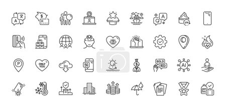 Illustration for Parking, Manager and Security agency line icons pack. AI, Question and Answer, Map pin icons. Meditation eye, Video conference, Cloud download web icon. Vector - Royalty Free Image