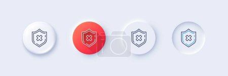 Illustration for Reject protection line icon. Neumorphic, Red gradient, 3d pin buttons. Decline shield sign. No security. Line icons. Neumorphic buttons with outline signs. Vector - Royalty Free Image