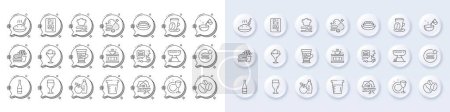 Illustration for Beer glass, Best food and Grill line icons. White pin 3d buttons, chat bubbles icons. Pack of Coffee vending, Dish plate, Food icon. Coffee shop, Cooking water, Overeating pills pictogram. Vector - Royalty Free Image