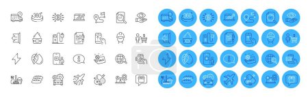 Ilustración de Information, Charging station and Cobalamin vitamin line icons pack. Agreement document, Bitcoin system, Sign out web icon. Car service, Video conference, Ice cream pictogram. Foreman. Vector - Imagen libre de derechos