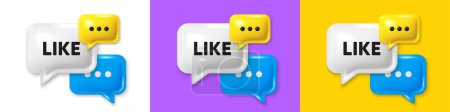 Chat speech bubble 3d icons. Like tag. Social media message. Favorite or Awesome notification. Like chat text box. Speech bubble banner. Offer box balloon. Vector