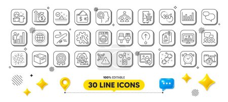 Illustration for Security agency, Interview documents and Skin care line icons pack. 3d design elements. Office box, Qr code, Computer cables web icon. Work home, Budget, Insurance medal pictogram. Vector - Royalty Free Image