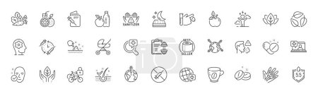 Illustration for Mattress, Organic tested and Veins line icons. Pack of Bicycle lockers, Difficult stress, Medical tablet icon. Clean hands, Health skin, Medical analyzes pictogram. Vaccination passport. Vector - Royalty Free Image